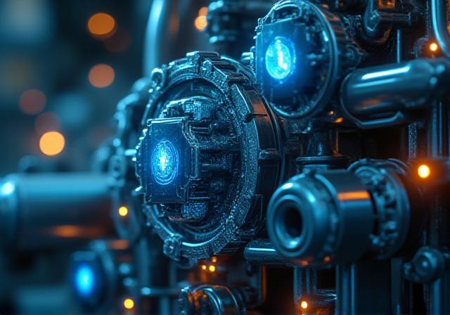 Close up of industrial turbine sensors and data dashboard